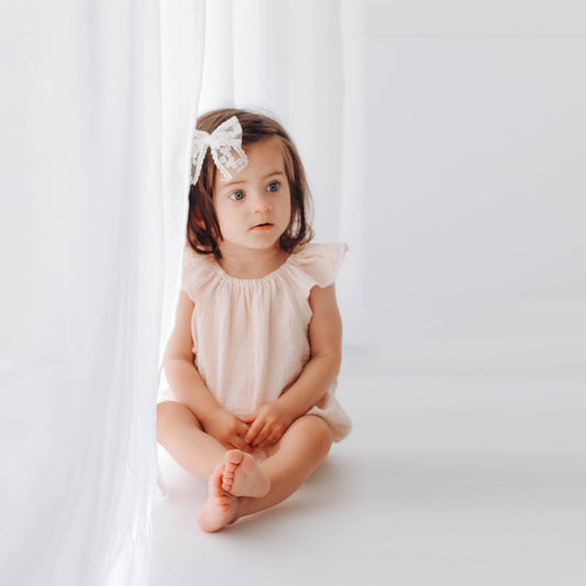 Organic Muslin Romper with ruffle sleeves {choose your colour }