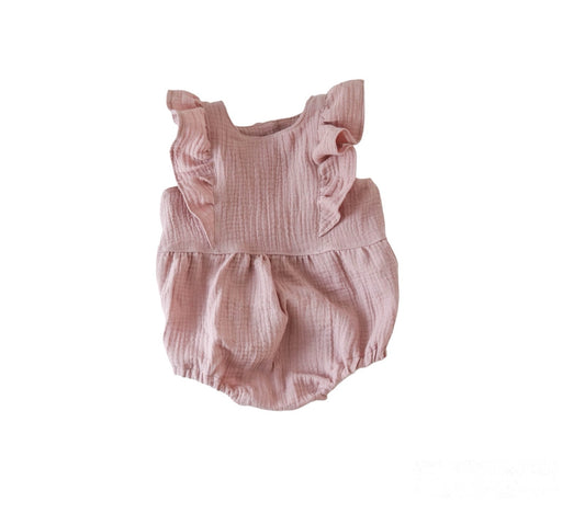 Muslin romper with frills - dusky pink