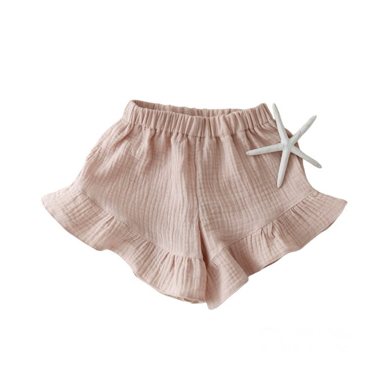 Muslin shorts with a frill - NUDE