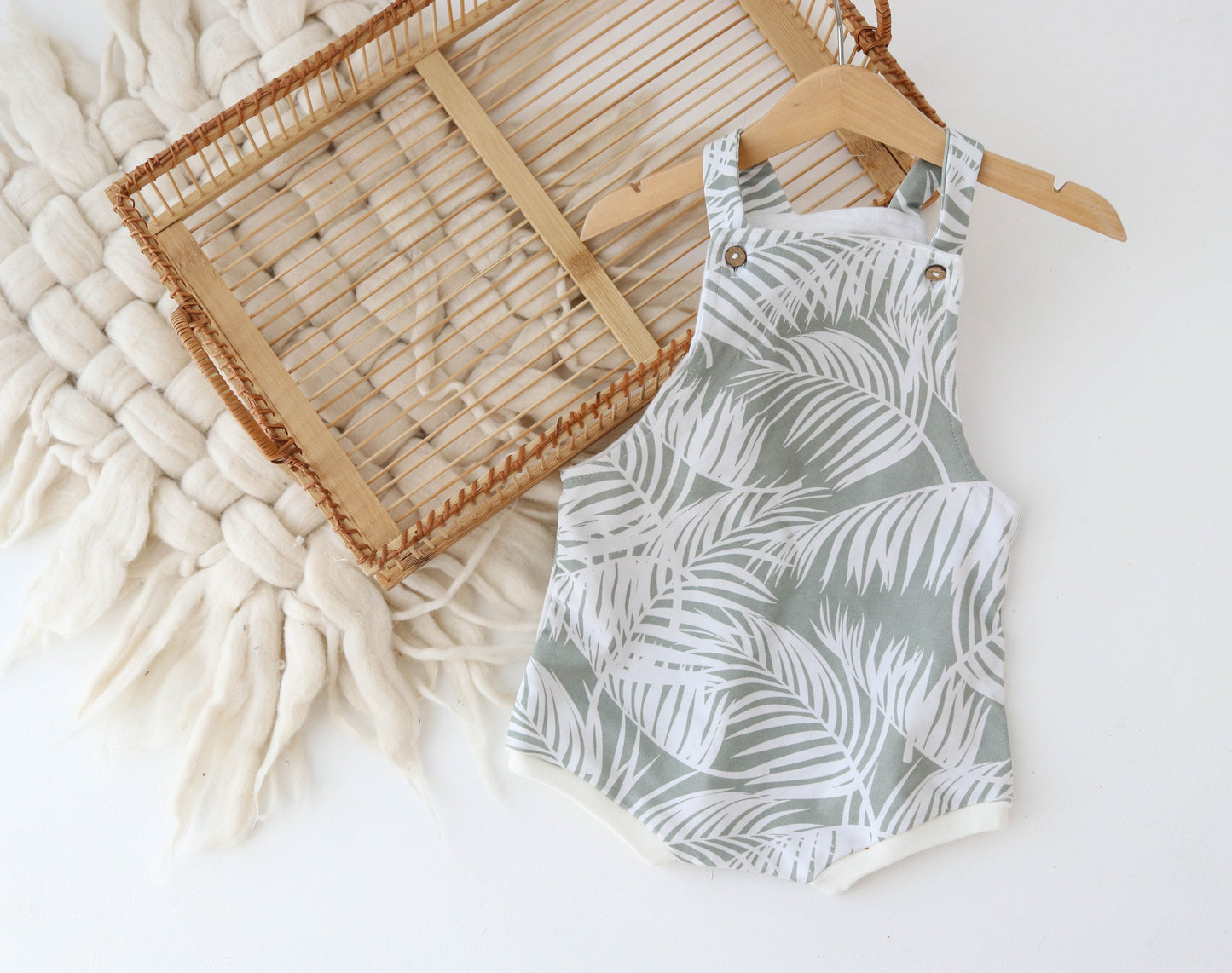 palm tree green cotton romper - 12-18 mths