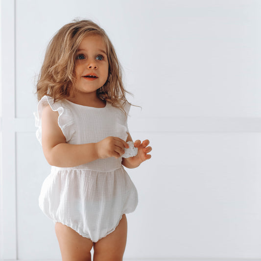 Muslin romper with ruffles - pure white
