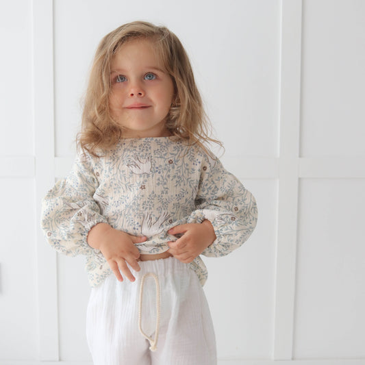 Muslin Blouse with long bubble sleeves