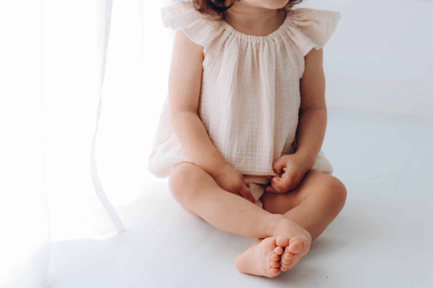 Organic  Muslin Romper  with ruffle sleeves {choose your colour }