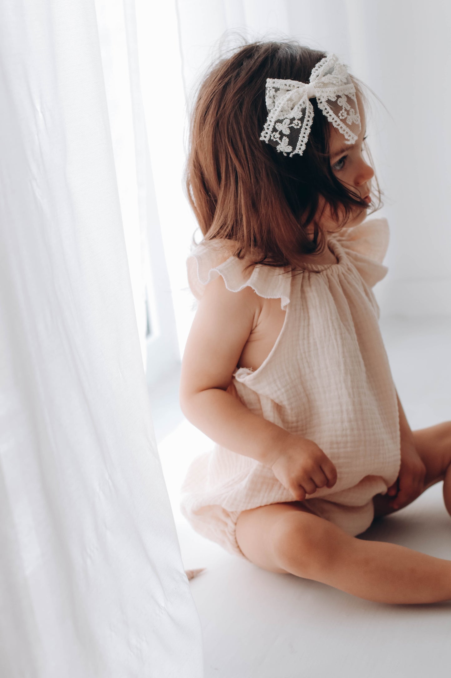 Organic  Muslin Romper  with ruffle sleeves {choose your colour }