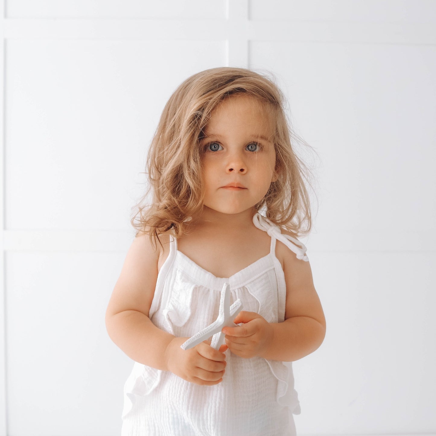Muslin long leg romper with ruffles - pure white