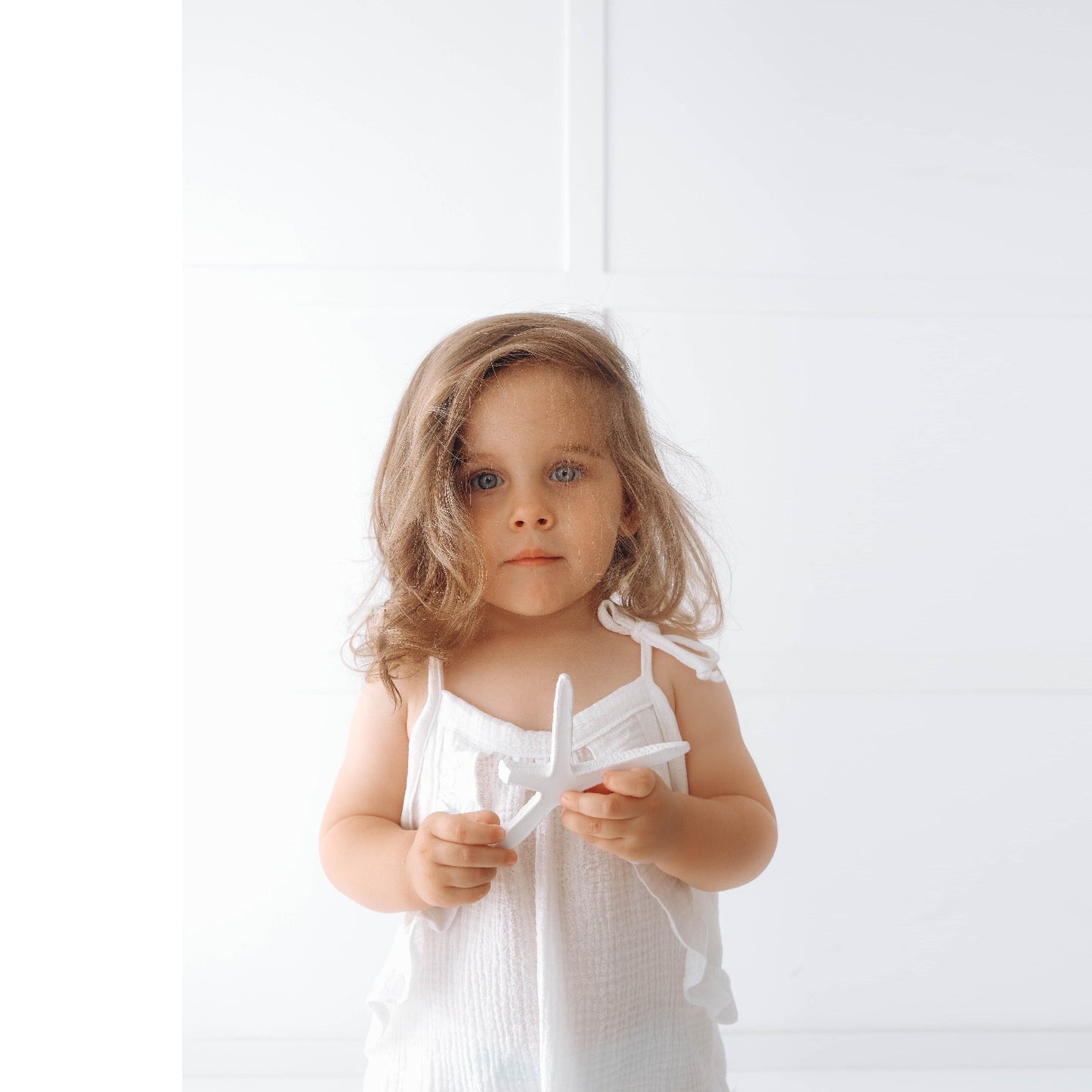 Muslin long leg romper with ruffles - pure white