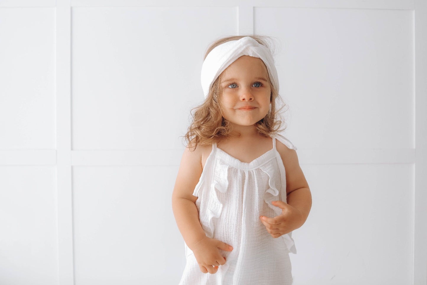 Muslin long leg romper with ruffles - pure white