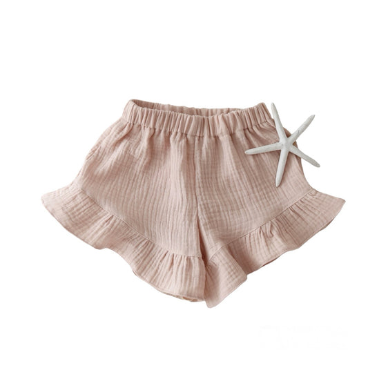 Muslin shorts with a ruffle - NUDE