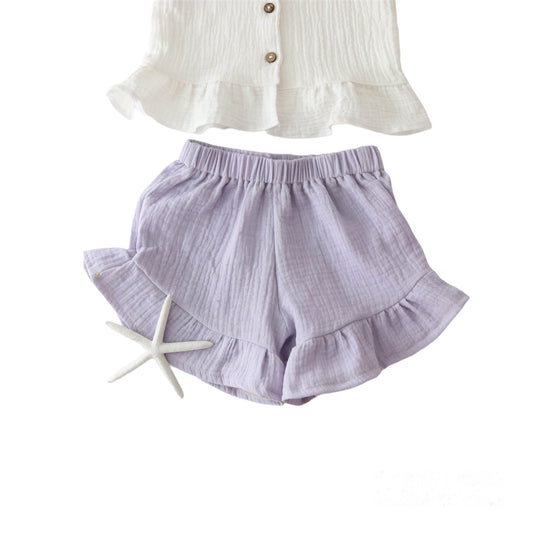 Muslin shorts with a ruffle - PASTEL LILAC