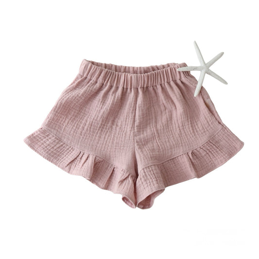 Muslin shorts with a ruffle - DUSKY PINK