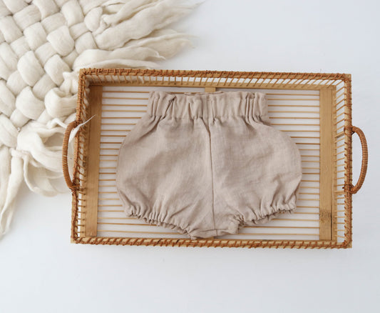 Beige Neutral Linen Shorts Bloomers  18-24mths