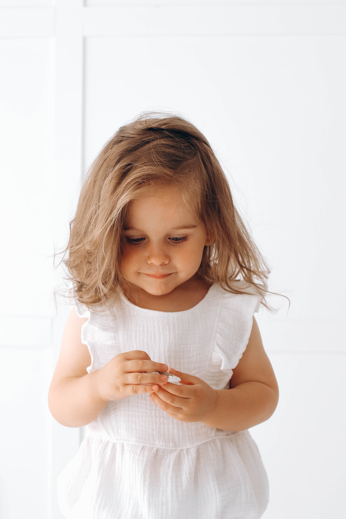 Muslin romper with ruffles - pure white