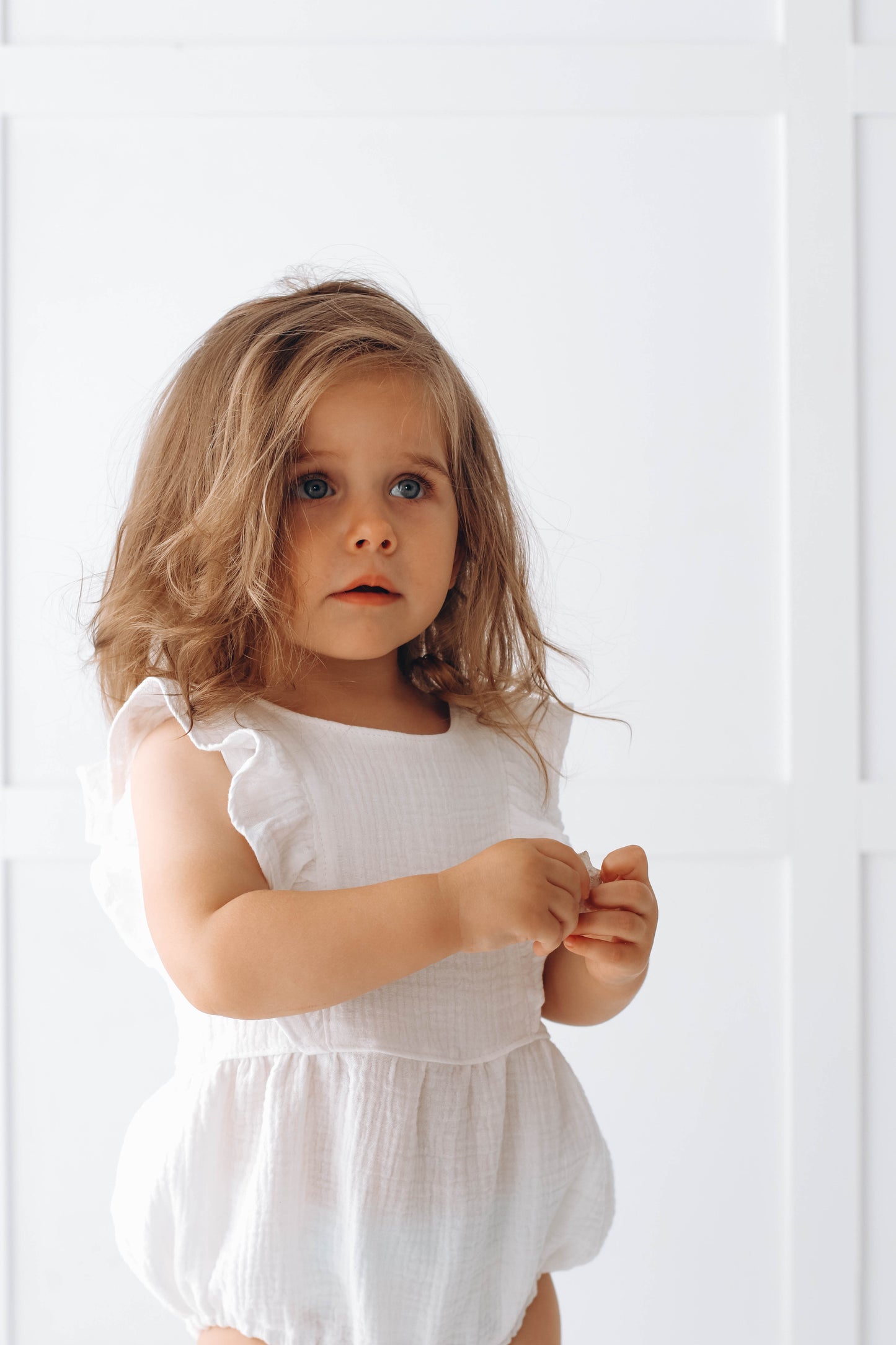 Muslin romper with ruffles - pure white