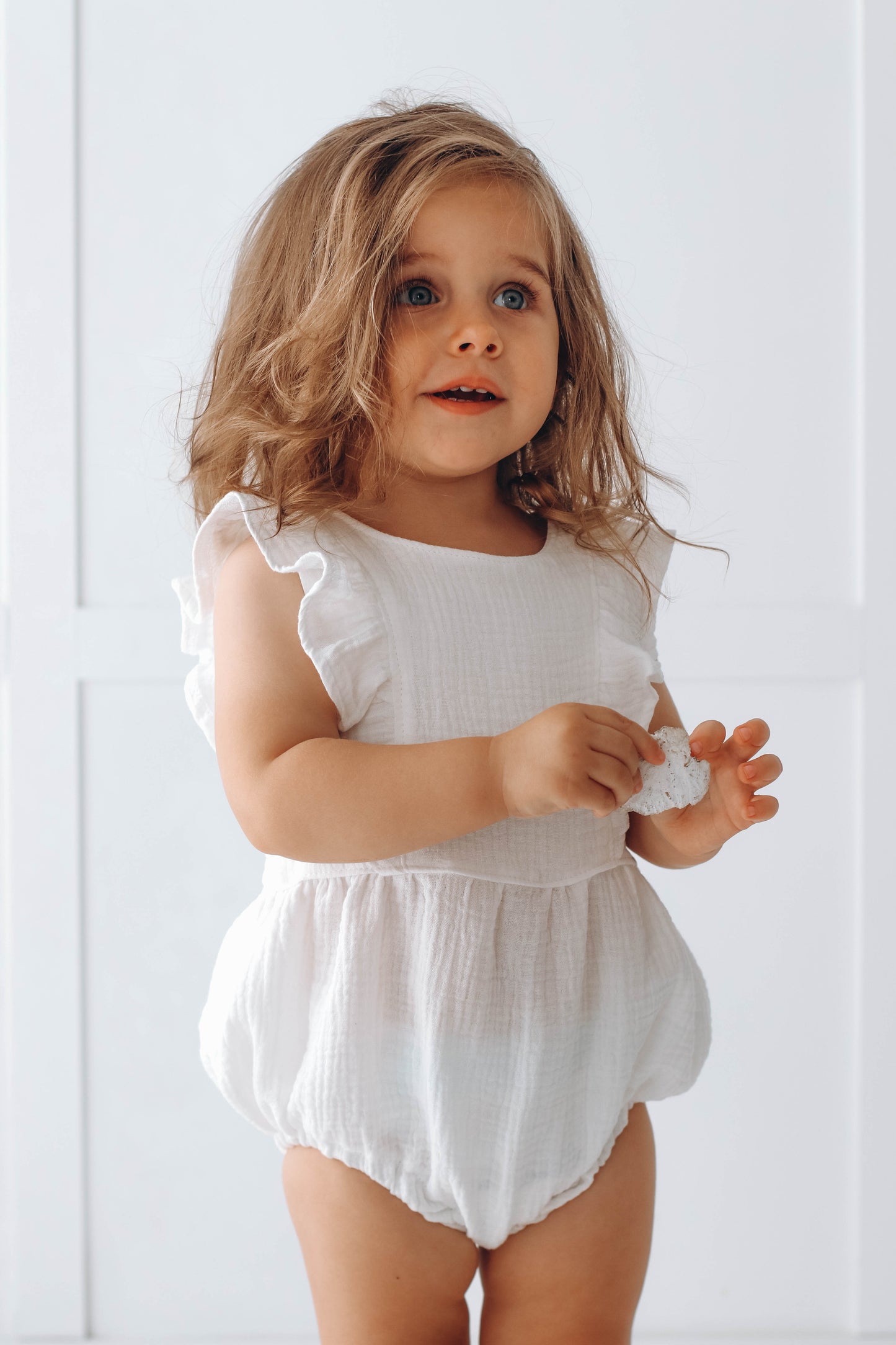 Muslin romper with ruffles - pure white
