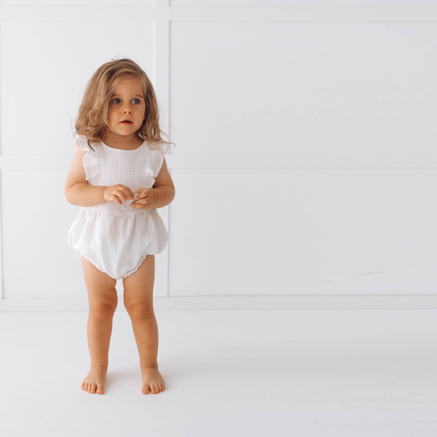Muslin romper with ruffles - pure white