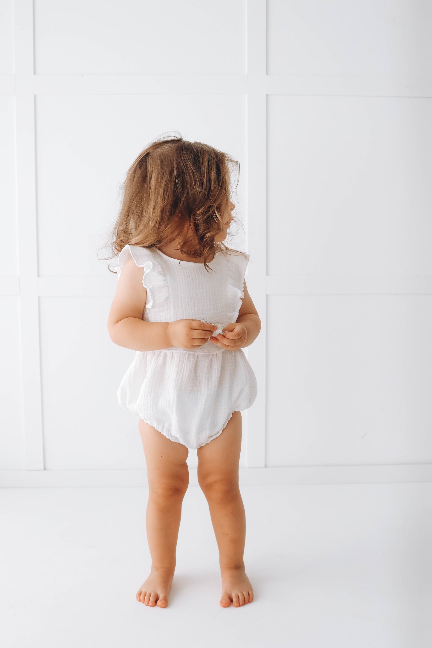 Muslin romper with ruffles - pure white