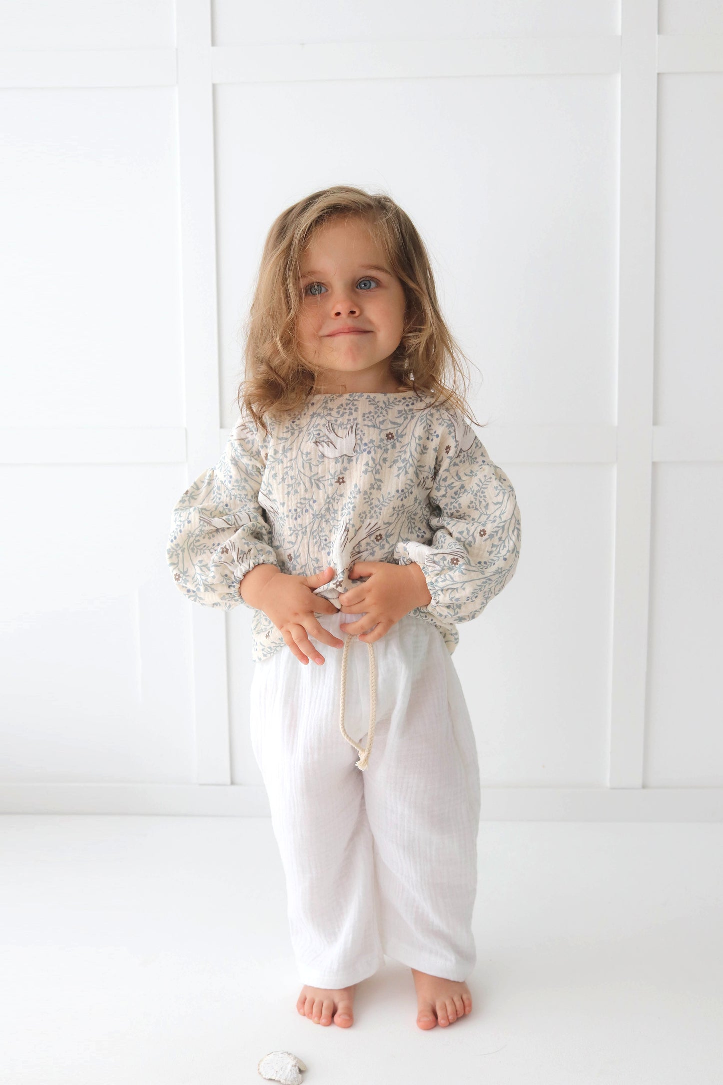 Muslin Blouse with long bubble sleeves