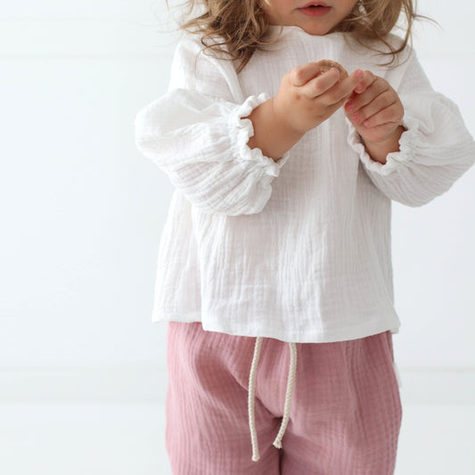 Muslin Blouse with long bubble sleeves