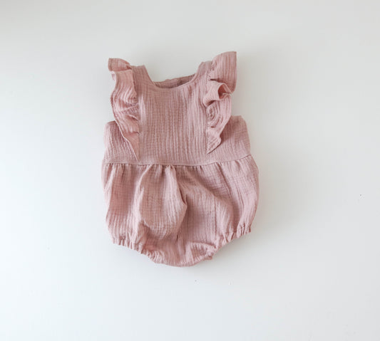 Muslin romper with frills