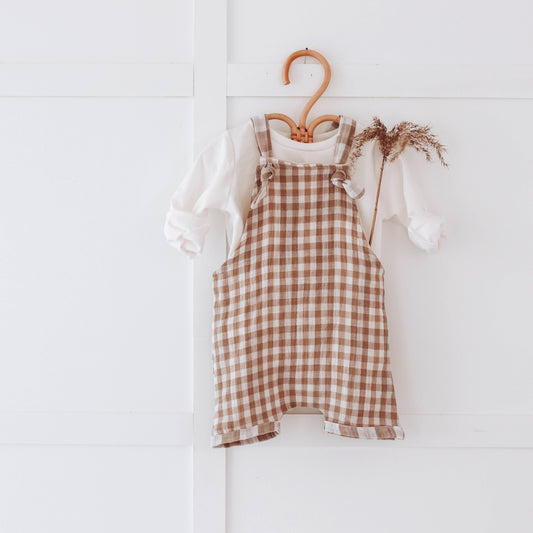 Gingham Muslin short leg dungarees